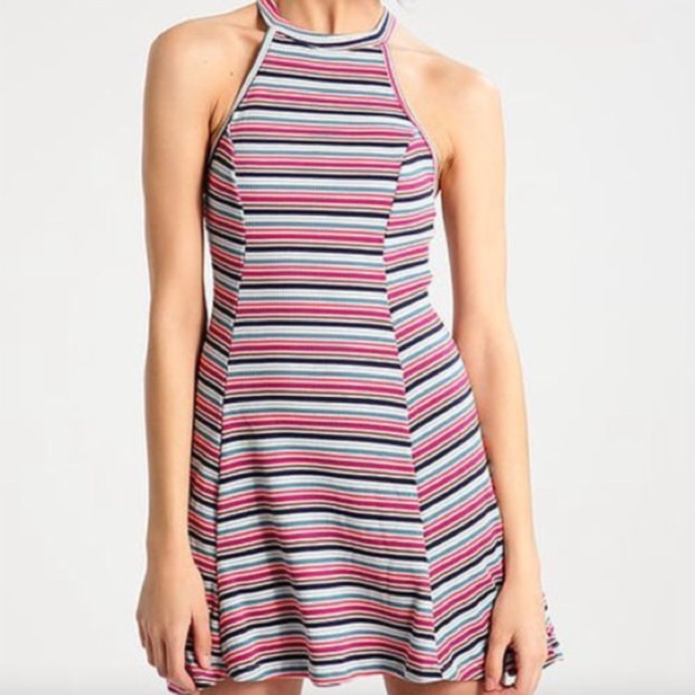 Hollister Striped Skater Dress in Pink Multi